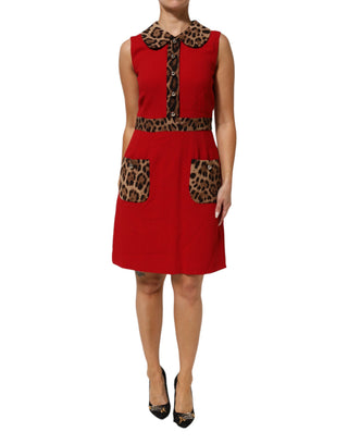 Rotes Leoparden-Viskose-Kleid in A-Linie