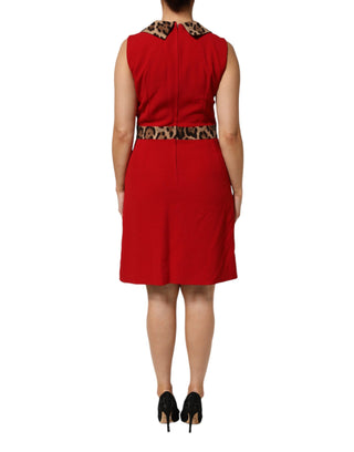Rotes Leoparden-Viskose-Kleid in A-Linie