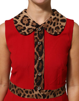 Rotes Leoparden-Viskose-Kleid in A-Linie