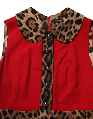 Rotes Leoparden-Viskose-Kleid in A-Linie