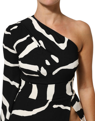 Schwarz-weißes One-Shoulder-Minikleid mit hohem Schlitz