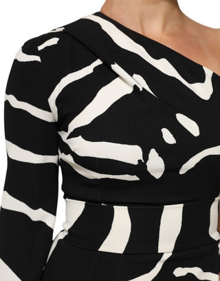 Schwarz-weißes One-Shoulder-Minikleid mit hohem Schlitz