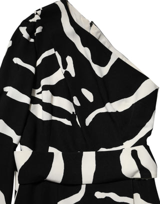 Schwarz-weißes One-Shoulder-Minikleid mit hohem Schlitz