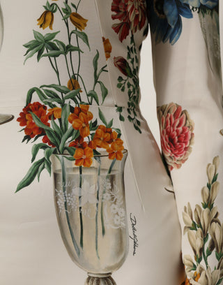 Weißes Blumen-Vasen-Seidenscheiden-Midikleid