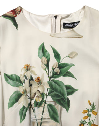 Weißes Blumen-Vasen-Seidenscheiden-Midikleid