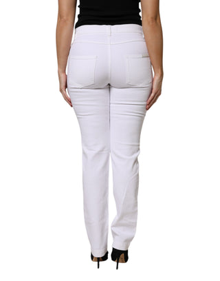 White GIRLY Floral Embroidery Denim Jeans