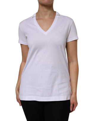 Weißes Kurzarm-V-Neck-Oberteil aus Baumwolle