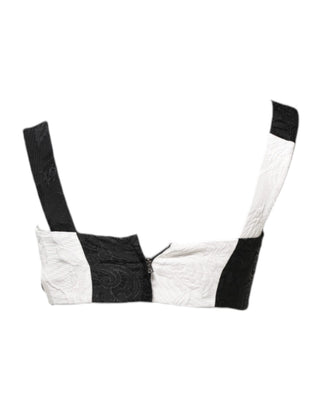 Schwarz-weißes, kurz geschnittenes Bustier-Korsett-BH-Oberteil