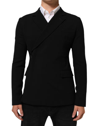 Schwarzer Herren-Blazer aus Wolle, zweireihig