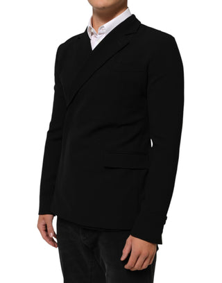 Schwarzer Herren-Blazer aus Wolle, zweireihig