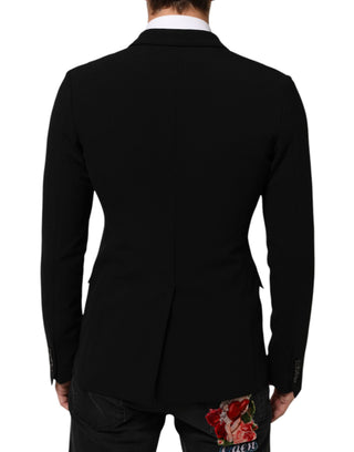 Schwarzer Herren-Blazer aus Wolle, zweireihig