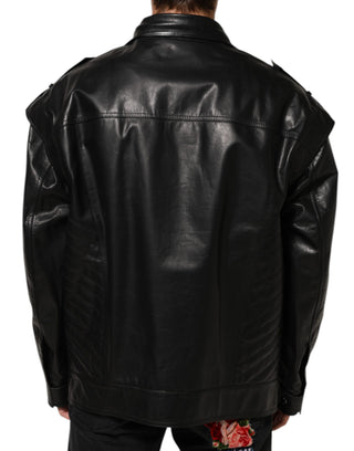Schwarze Leder-Bikerjacke mit durchgehendem Reißverschluss