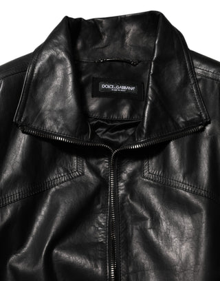 Schwarze Leder-Bikerjacke mit durchgehendem Reißverschluss