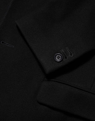 Black Wool Buttoned Men Trench Coat Jacket