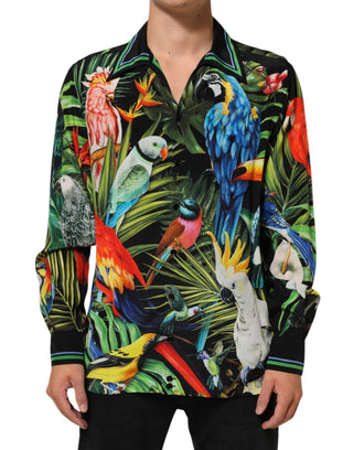Mehrfarbiges Papageien-Print Freizeit-Hemd