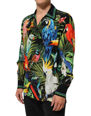 Mehrfarbiges Papageien-Print Freizeit-Hemd