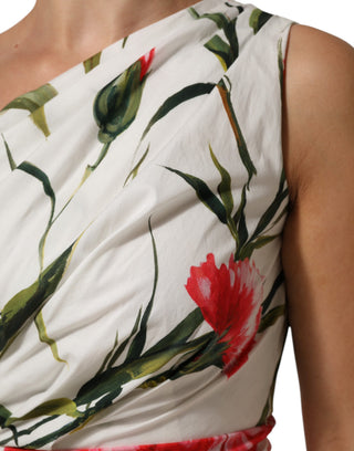 Weißes, ärmelloses, figurbetontes Kleid mit Blumenmuster und One-Shoulder-Träger