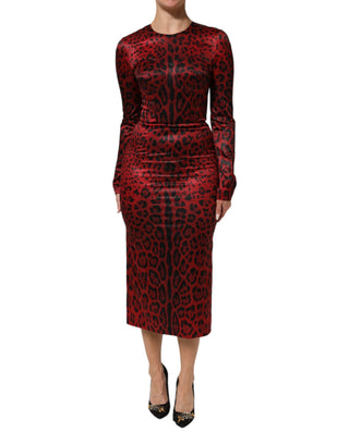 Rot Leopard Etui Langarmkleid