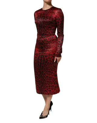 Rot Leopard Etui Langarmkleid