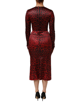 Rot Leopard Etui Langarmkleid