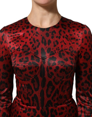 Rot Leopard Etui Langarmkleid