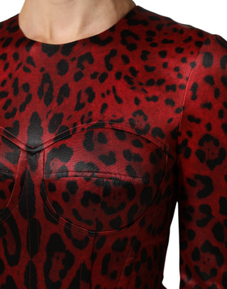 Rot Leopard Etui Langarmkleid