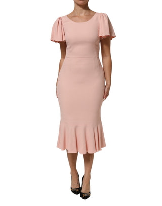 Vestido midi ajustado de viscosa rosa con falda acampanada