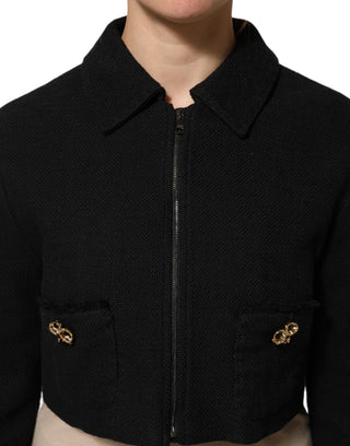 Chaqueta corta negra de algodón con cremallera completa