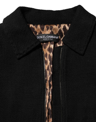 Chaqueta corta negra de algodón con cremallera completa