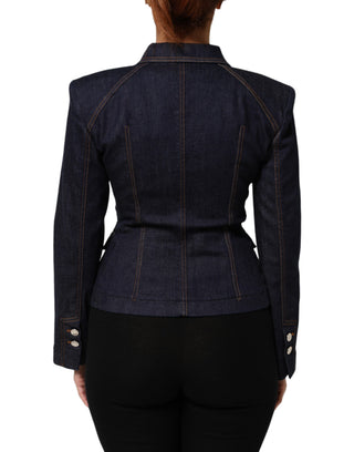 Dunkelblaue Baumwoll-Jeansjacke mit Kragen