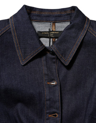 Dunkelblaue Baumwoll-Jeansjacke mit Kragen