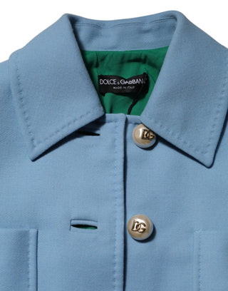 Blue Buttoned Down Trench Coat Jacket