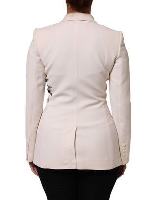 Chaqueta beige bordada de un solo botón