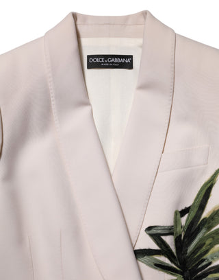 Chaqueta beige bordada de un solo botón