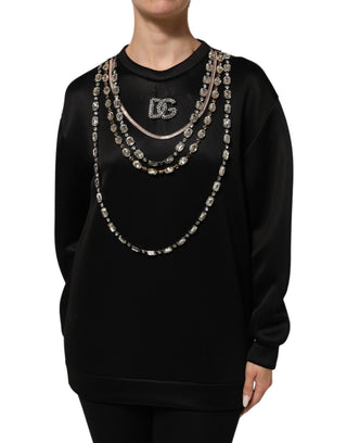 Schwarze Halskette Kristall DG Logo Sweatshirt Pullover