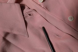 Pink Silk Collared Long Sleeves Blouse Top