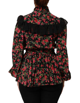 Schwarze Bluse mit Blumenmuster und langen Ärmeln