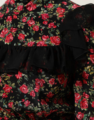 Schwarze Bluse mit Blumenmuster und langen Ärmeln
