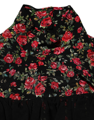 Schwarze Bluse mit Blumenmuster und langen Ärmeln