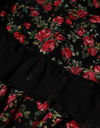 Schwarze Bluse mit Blumenmuster und langen Ärmeln