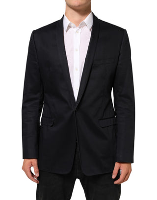 Blue Cotton 1 Button Suit Jacket Blazer
