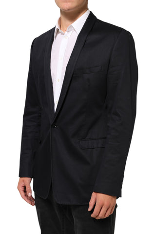 Blue Cotton 1 Button Suit Jacket Blazer