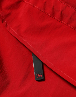 Roter Nylon-Herren-Parka mit Kapuze und durchgehendem Reißverschluss