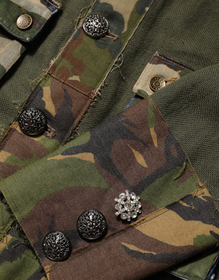 Brown Camouflage Linen Button Down Jacket