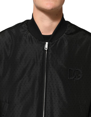 Chaqueta bomber negra para hombre de acetato con cremallera completa