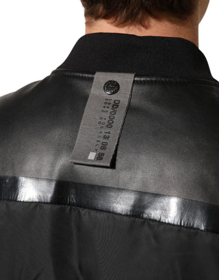 Black Leather Nylon FullZip Blouson Jacket