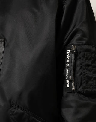 Black Cotton Hooded Full Zip Bomber Jacket