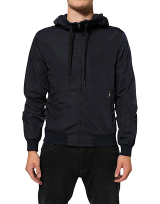 Blue Logo Tape Hooded Full Zip Bomber Jacket