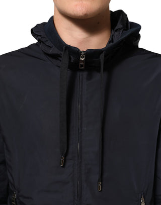 Blue Logo Tape Hooded Full Zip Bomber Jacket