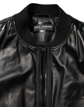 Schwarze Leder-Nylon-Blousonjacke mit Reißverschluss